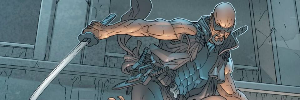 Blade, wearing sunglasses and carrying swords, in official Marvel comic artwork