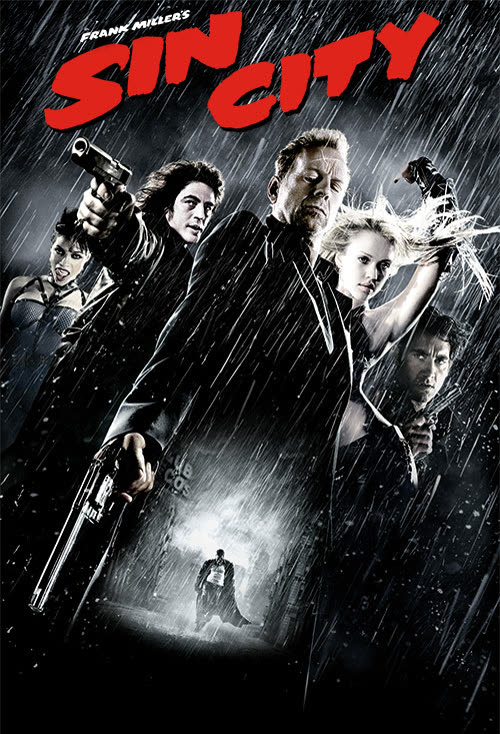The official Sin City poster showing its ensemble of hard-boiled antiheroes